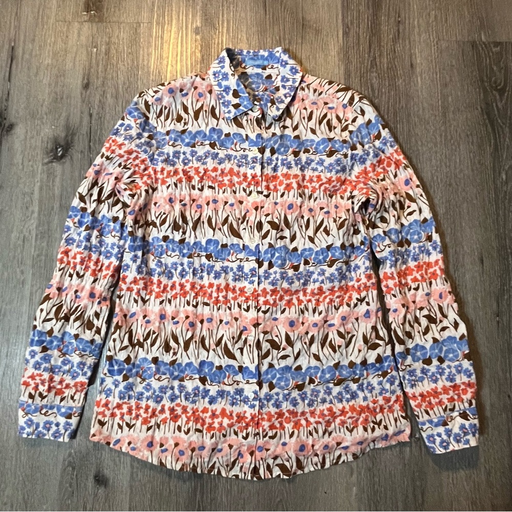 J. McLaughlin Lois Floral Stripe Button Down Cotton Long Sleeve Shirt XS Office
